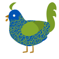 A ultramarine and chartreuse chicken with a double-lace pattern