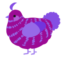 A plum and blurple chicken with a bar pattern