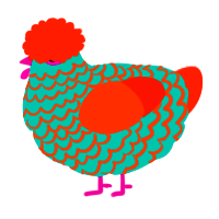 A turquoise and vermilion chicken with a lace pattern