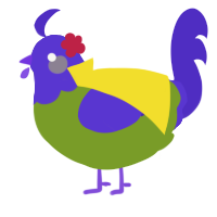 A chartreuse and indigo chicken with a head pattern