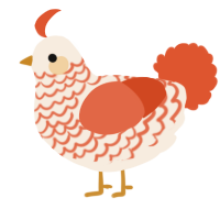 A cream and vermilion chicken with a lace pattern
