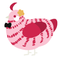 A rose and crimson chicken with a bar pattern