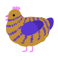 A gold and indigo chicken with a bar pattern