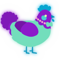 A mint and violet chicken with a head pattern