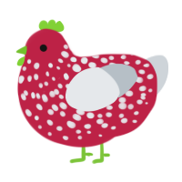 Tasty, a crimson and mist chicken with a speckle pattern