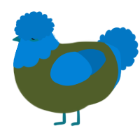 A olive and sapphire chicken with a head pattern