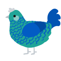 A turquoise and ultramarine chicken with a lace pattern