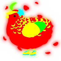 A vermilion and grass chicken with a half-lace pattern