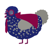 A navy and ash chicken with a speckle pattern