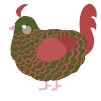A olive and red chicken with a lace pattern