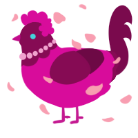 A fuchsia and wine chicken with a head pattern