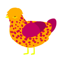 A orange and wine chicken with a speckle pattern