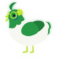 A white and viridian chicken with a head pattern