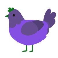 Goob, a blurple and overcast chicken with a head pattern