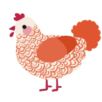 A cream and vermilion chicken with a double-lace pattern