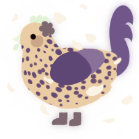 A ultramarine and lime chicken with a speckle pattern