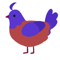 A red and indigo chicken with a head pattern
