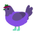 Goob, a blurple and overcast chicken with a head pattern