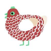 A red and cream chicken with a lace pattern