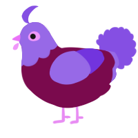 A wine and blurple chicken with a head pattern