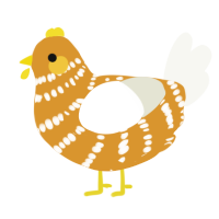 A orange and white chicken with a bar pattern