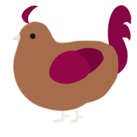 Geraldine, a brown and maroon chicken