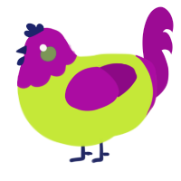 A lime and plum chicken with a head pattern