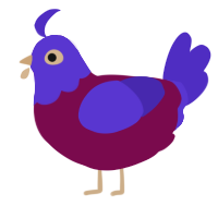 A wine and indigo chicken with a head pattern