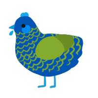 A ultramarine and chartreuse chicken with a lace pattern