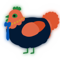 A tumblr and vermilion chicken with a head pattern