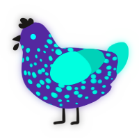 A overcast and turquoise chicken with a speckle pattern