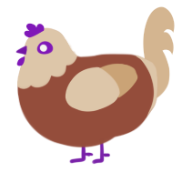 coffee bun, a russet and beige chicken with a head pattern