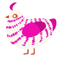 A white and fuchsia chicken with a bar pattern