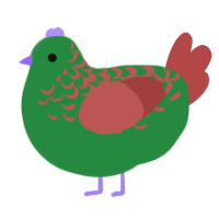 A viridian and red chicken with a half-lace pattern
