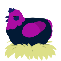 A tumblr and plum chicken with a head pattern