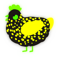 A sable and lime chicken with a speckle pattern