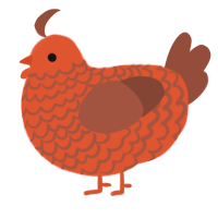 A vermilion and russet chicken with a lace pattern