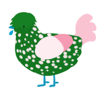 A leaf and rose chicken with a speckle pattern