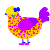 A ochre and violet chicken with a speckle pattern