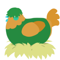A viridian and orange chicken with a head pattern