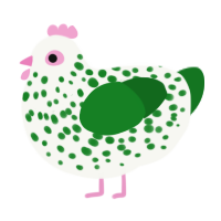 A white and leaf chicken with a speckle pattern