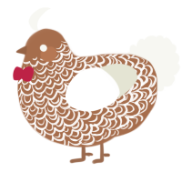 A brown and white chicken with a double-lace pattern