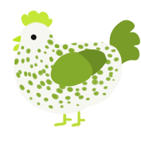 A white and chartreuse chicken with a speckle pattern