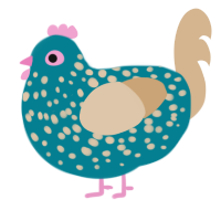 A sea and beige chicken with a speckle pattern