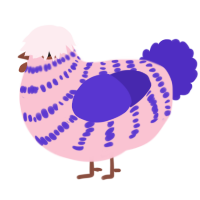 A rose and indigo chicken with a bar pattern