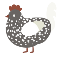 A grey and white chicken with a speckle pattern