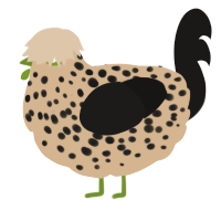 A beige and sable chicken with a speckle pattern