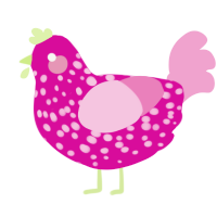 A fuchsia and pink chicken with a speckle pattern
