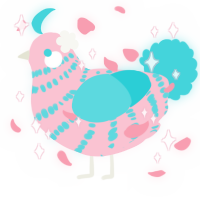 A rose and aqua chicken with a bar pattern