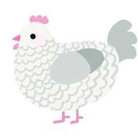 A white and silver chicken with a lace pattern